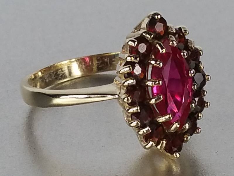 Ladies Genuine Ruby and Garnet Estate Ring in Yellow Gold