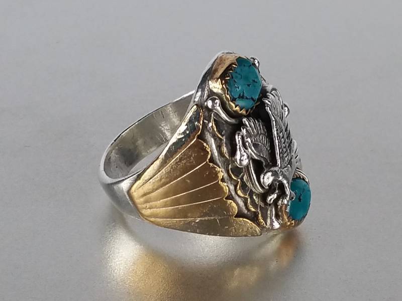 One-of-a-Kind, Very Rare Very Old Crafted in 18kt & Sterling Silver Turquoise Ring.  Amazing Craftsmenship