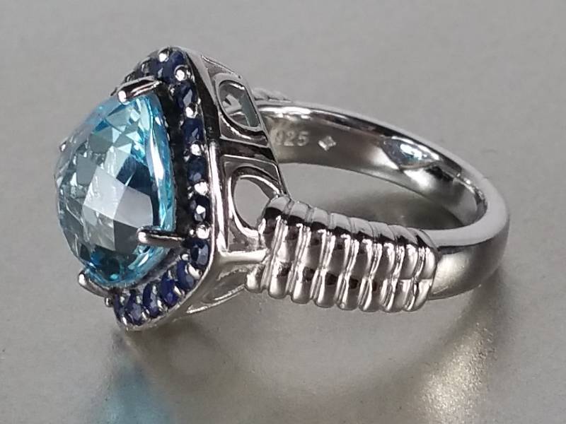 Retail $900.  Ladies Sharp Aqua Blue Diamond Estate Ring