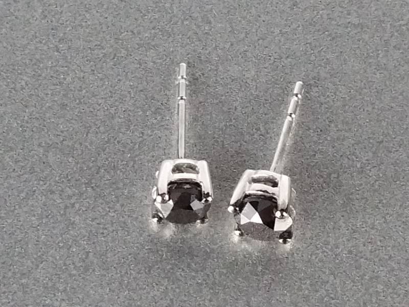 Ladies Genuine Black Diamond Stud Earrings in 10k Gold