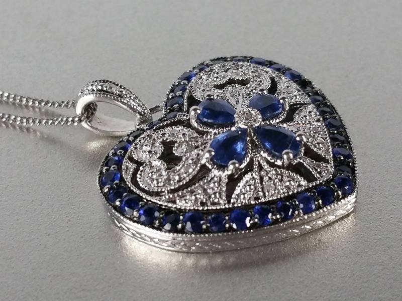 Ladies Genuine Sapphire and Diamond Necklace