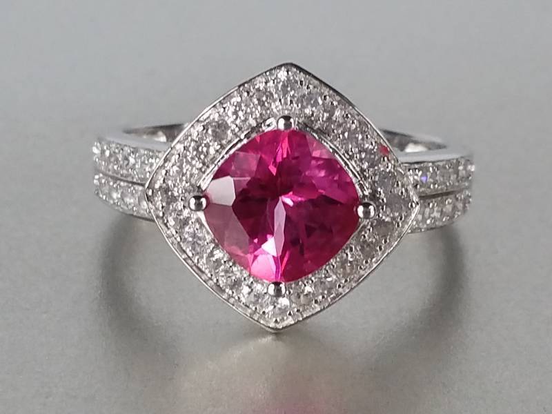 Retails $500.  Ladies Designer Fashion Pink Sapphire Ring in Sterling Silver
