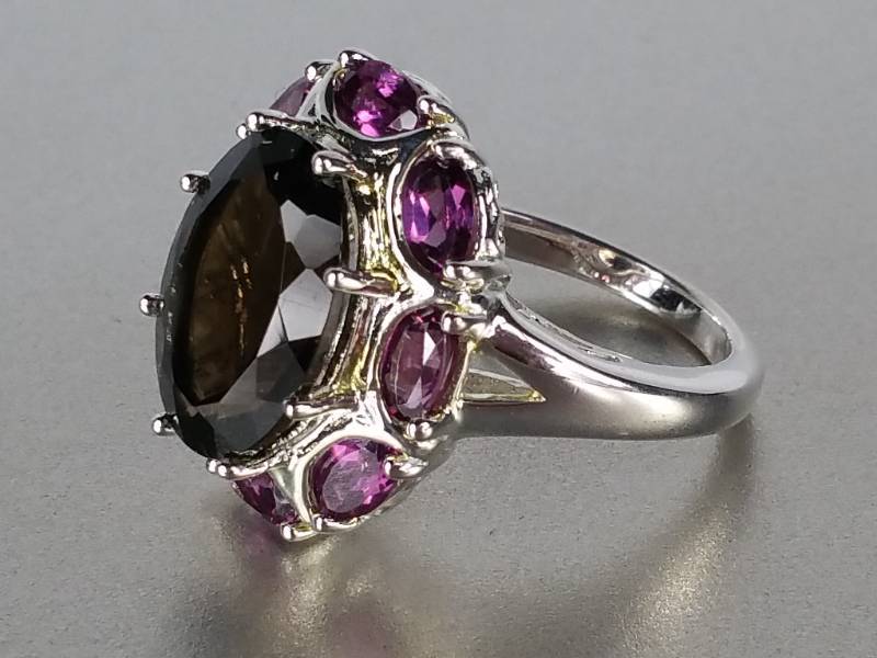 Ladies Amethyst and Smoky Topaz Designer Ring