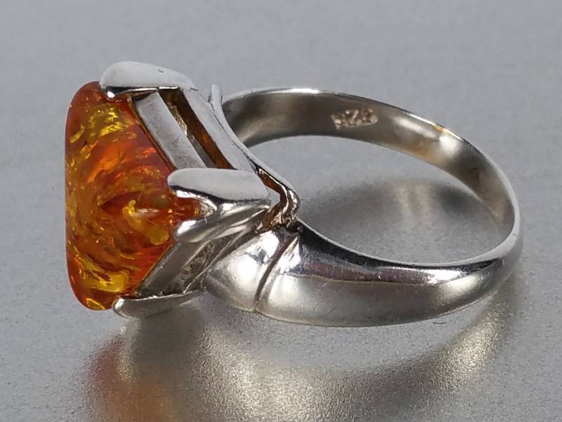 Very Rare Genuine Natural Orange Custom Crafted Ring in Sterling Silver