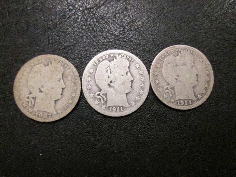 1907 1911 1914 Quarter Dollars...