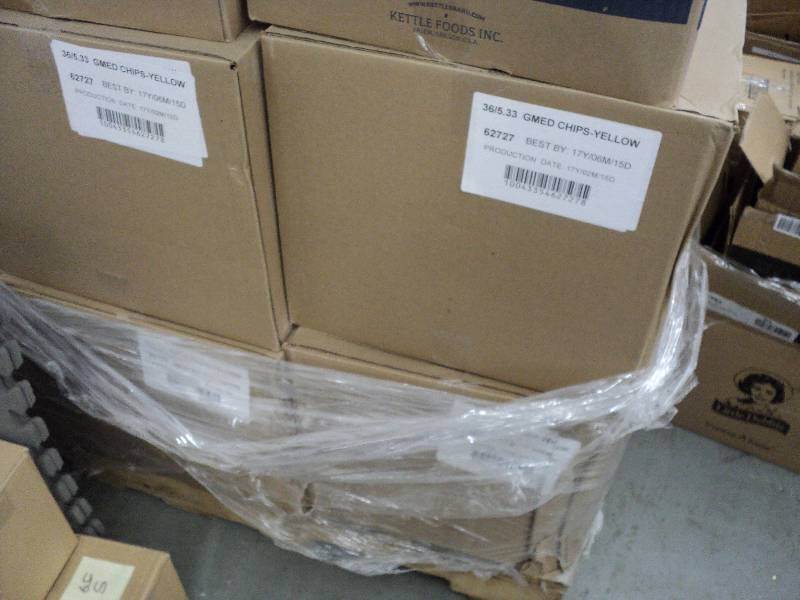 3 cases of yellow dipping chips...
