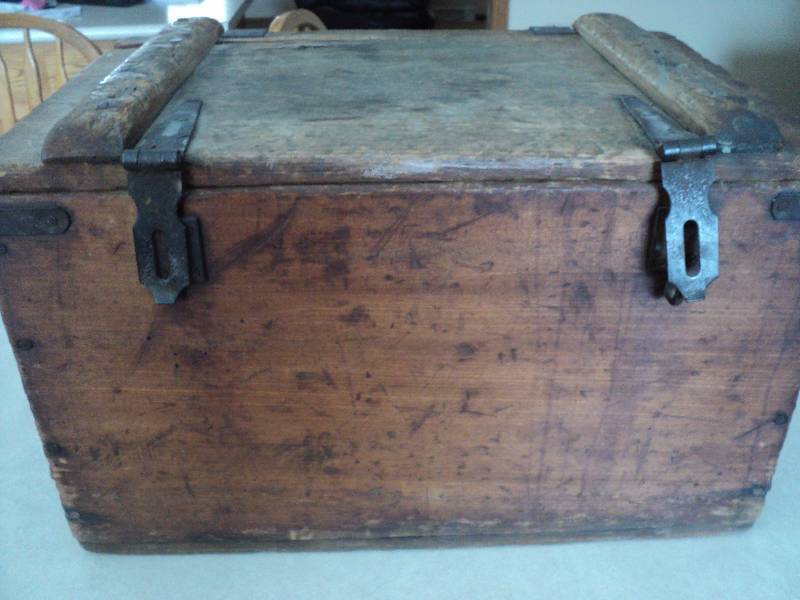 vintage wood box, metal hardware, 1...