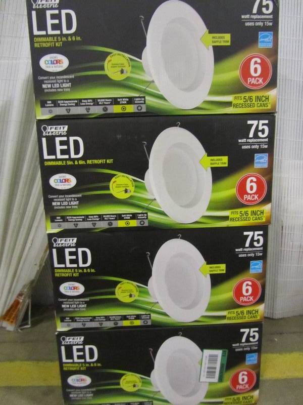 lot 64 image: Feit Electric 75-Watt Equivalent Soft White 56 in. White Baffle-Trim Recessed Retrofit Downlight Dimmable LED Module, 90 CRI (6-Pack) (x4)