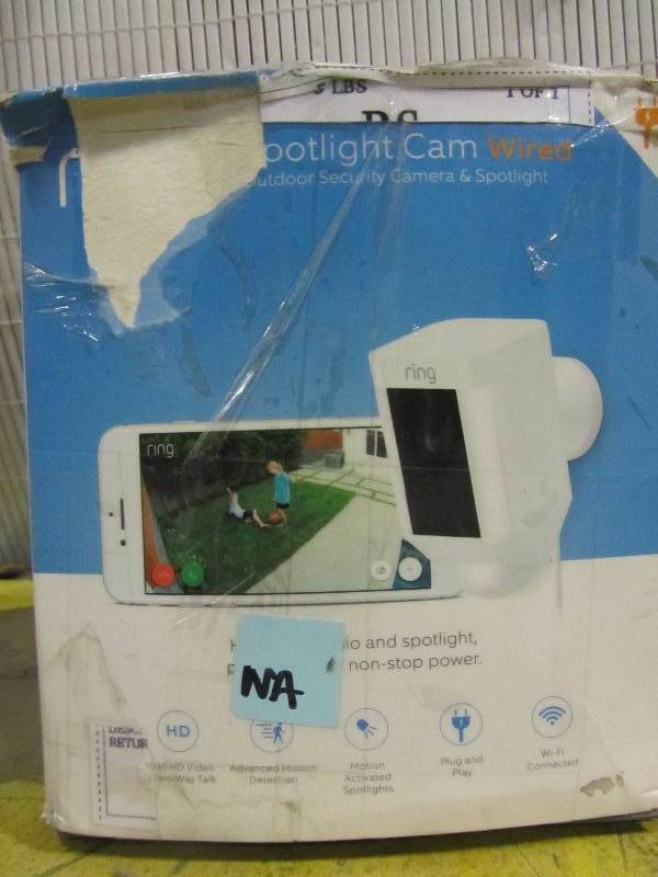lot 67 image: Ring Spotlight Cam Wired Outdoor Rectangle Security Camera, White