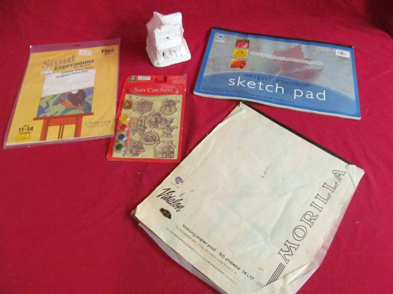 Artist sketch pad, Ceramic house,Morilla tracing paper,Sandex persion paper, sun catcher