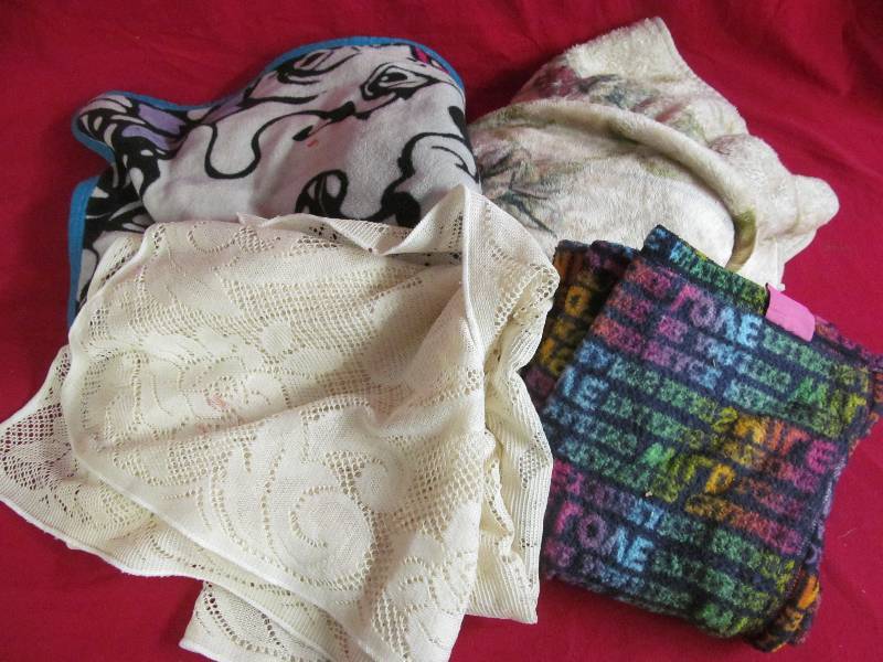 table cloth, blankets