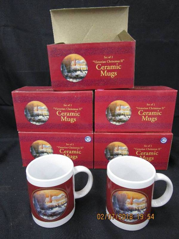 lot 42 image: Thomas Kinkade Cups 5 sets of 2 Victorian Christmas II