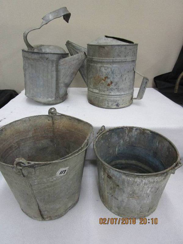 lot 47 image: 2-Metal Pails and2- Watering Cans