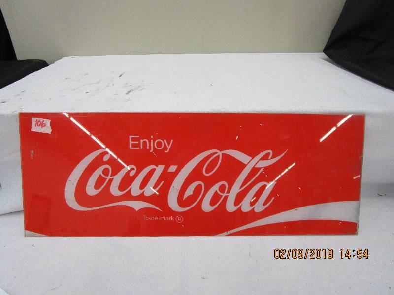 lot 106 image: Coca Cola Sign 23 12 X 8 12 Plexyglass