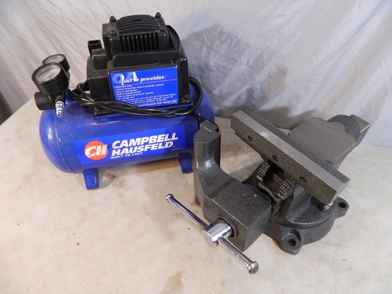 lot 26 image: Air Compressor and Vice