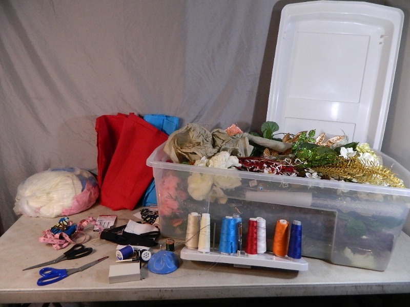 lot 62 image: Tote with Lid, Craft Items, More