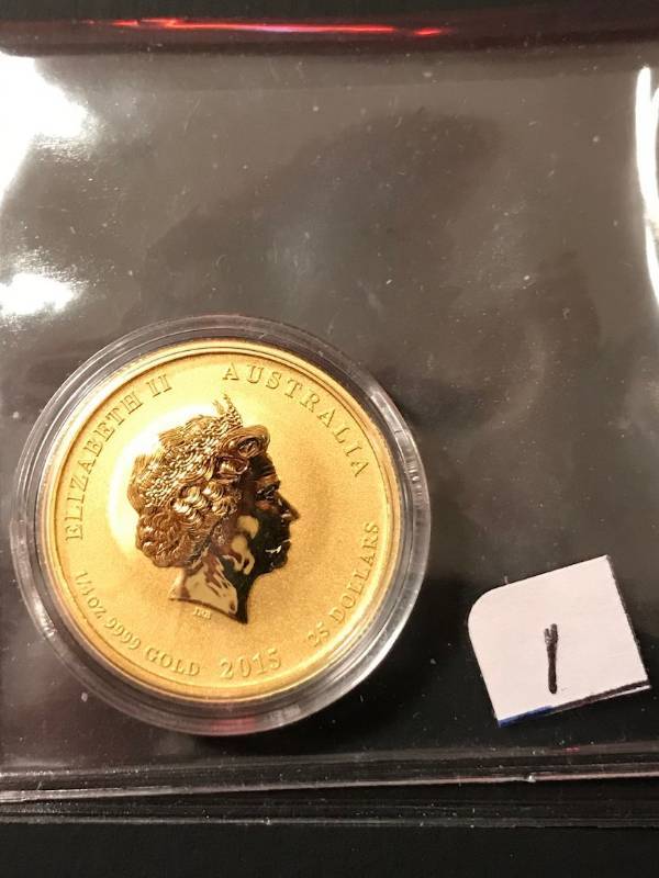 lot 1 image: . 2015 14 oz Gold Australian Lunar Year of the Goat BU 24kt