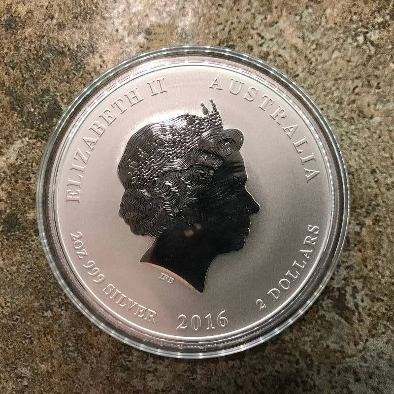 lot 14 image: 2016 2 oz Silver Australian Lunar Year of the Monkey BU