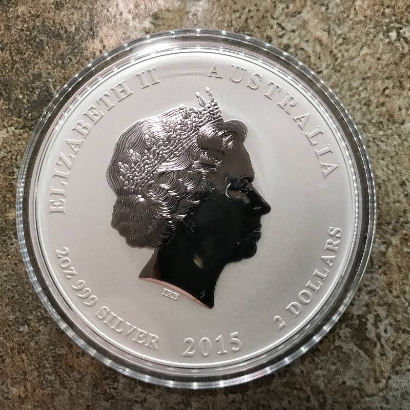 lot 16 image: 2015 2 oz Silver Australian Lunar Year of the Goat BU