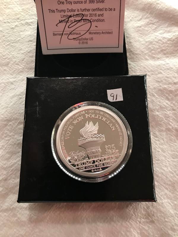 lot 91 image: 2016 Donald Trump Dollar 1oz Silver Proof - NORFED