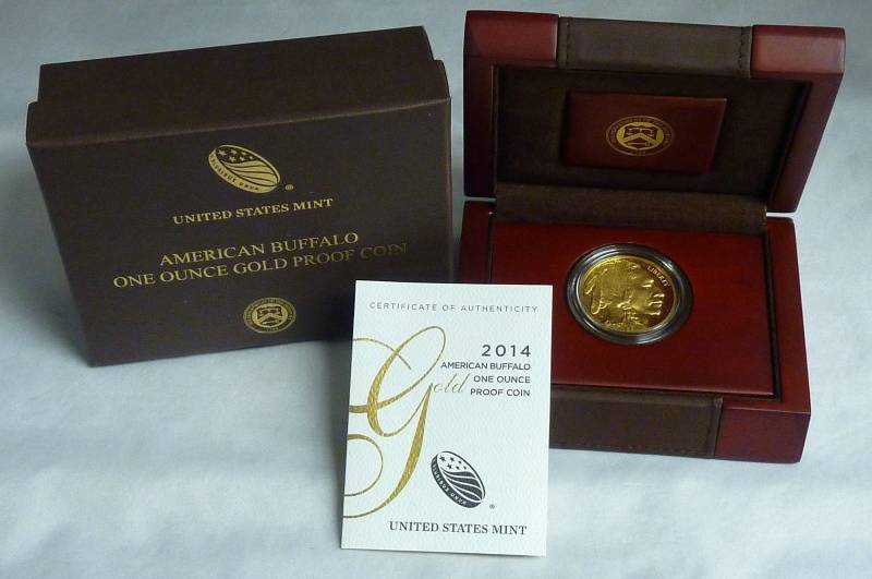 lot 150 image: 2014-W 1oz Proof Gold Buffalo Coin,with Box and COA .9999 24k