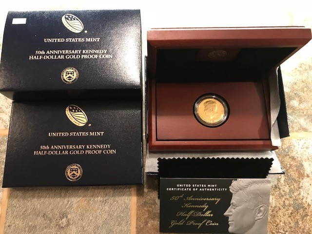 lot 178 image: 2014 50th Aniv. JFK John F Kennedy Half-Dollar 34 oz ounce Gold Proof Coin 24kt