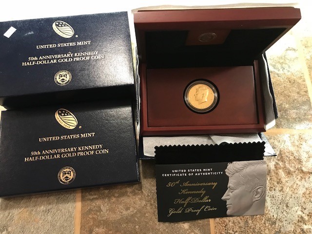 lot 179 image: 2014 50th Aniv. JFK John F Kennedy Half-Dollar 34 oz ounce Gold Proof Coin 24kt