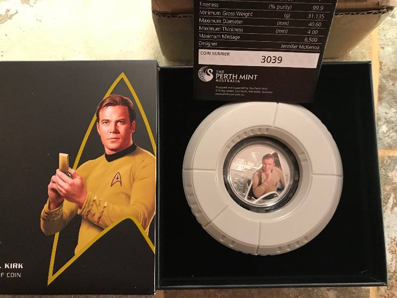 lot 218 image: Perth Mint Star Trek Captain Kirk 1 oz Silver Proof Coin Limited