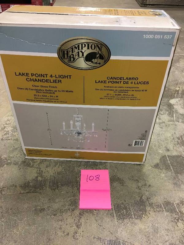 Hampton Bay Lake Point 4-Light Chandelier in Clear Glass Finish new