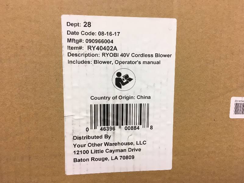 Ryobi 40V 155MPH 300CFM Cordless Jet Fan Blower. ( TOOL ONLY) open box not used
