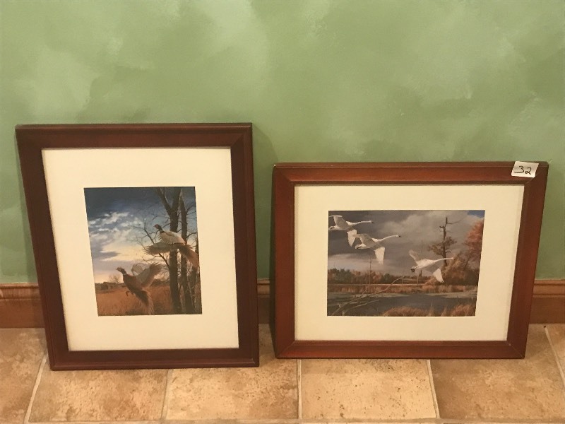 lot 32 image: (2) Wood Framed Wildlife Prints, Un...