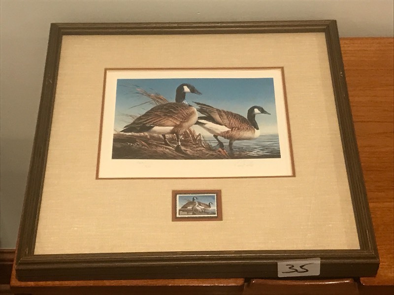 lot 35 image: Framed 1981 Giant Canada Geese St...