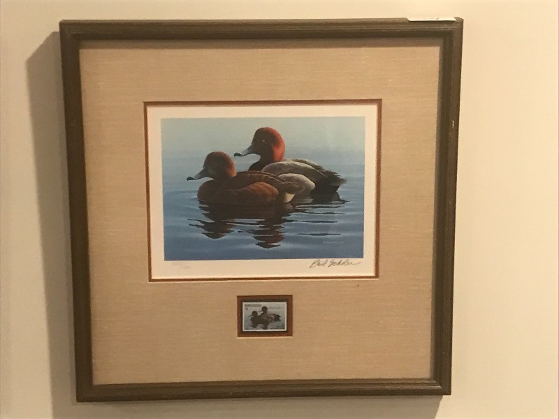 lot 34 image: Framed 1982 Redhead Duck Stamp & ...