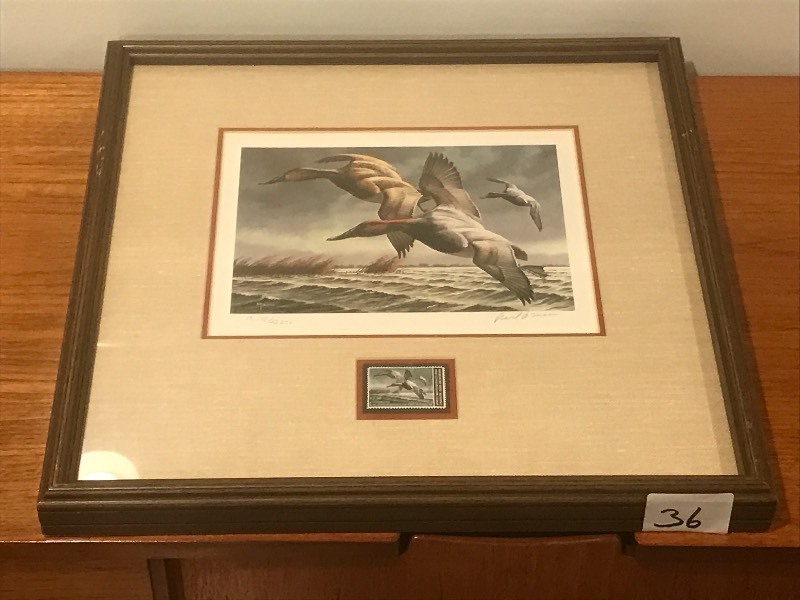 lot 36 image: Framed 1983 Canvasbacks Duck Stam...