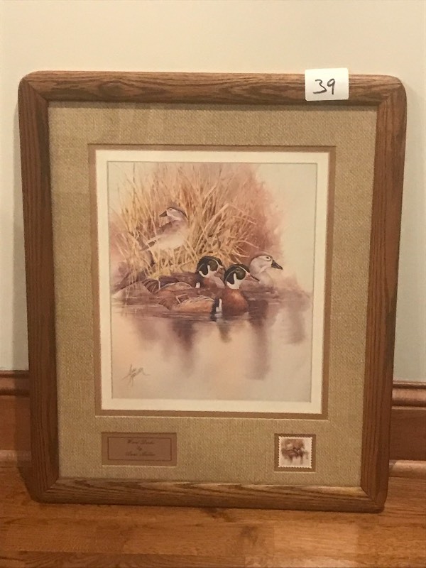 lot 39 image: Framed Wood Ducks Print By Annie Mo...