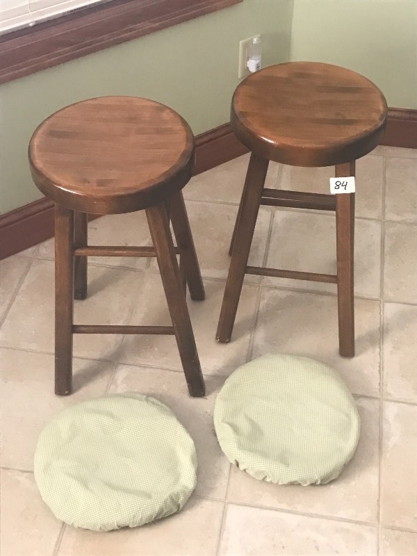 lot 84 image: (2) Solid Wood Kitchen Stools, Incl...