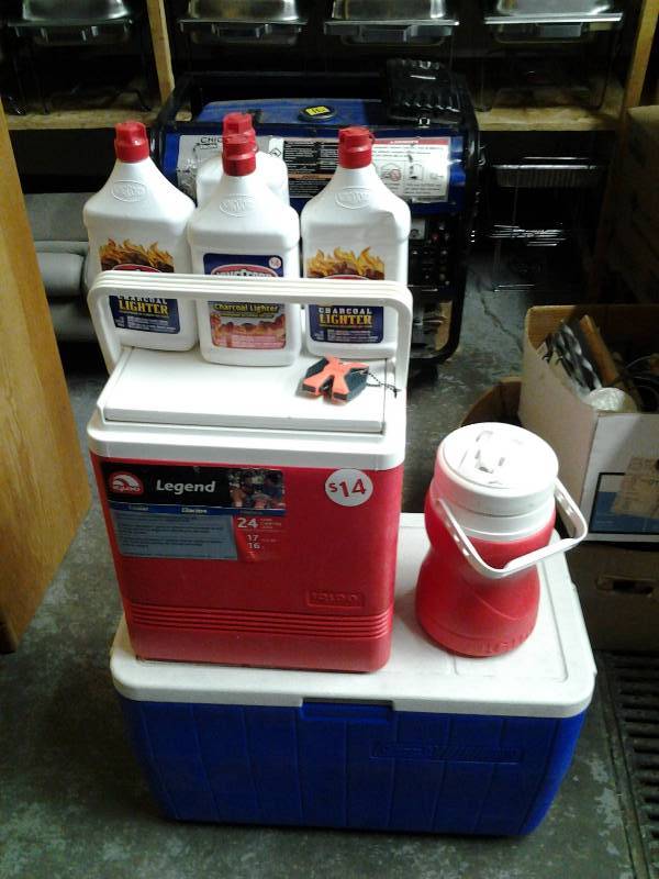 lot 2 image: Coolers, Beverage Dispenser, Lighter Fluid