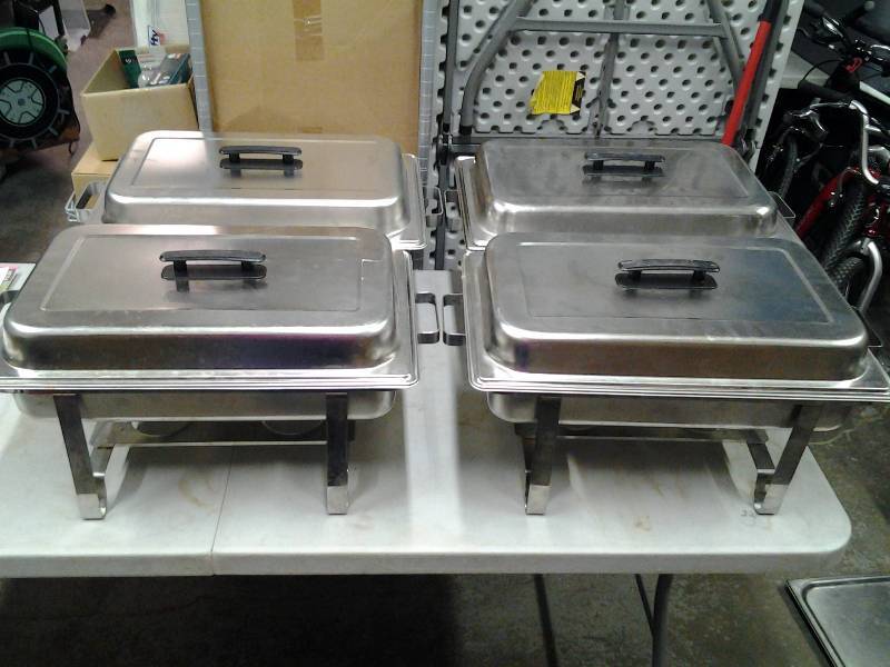 lot 42 image: 4-Complete Chaffing Sets, Water Pan, Insert Pan, Rack & Lid