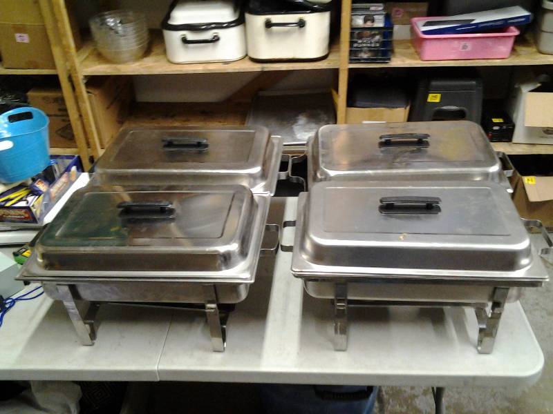 lot 43 image: 4-Complete Chaffing Sets, Water Pan, Insert Pan, Rack & Lid