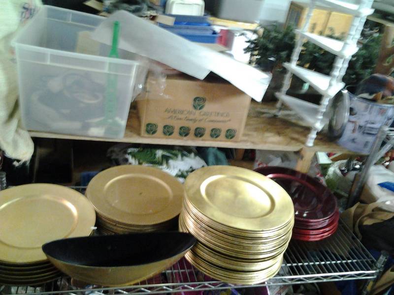 lot 50 image: 75 Assorted Gold Charger Plates ( A Few Red Ones)