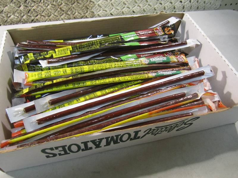lot 248 image: Flat Box Full of Slim Jim Snack Sti...