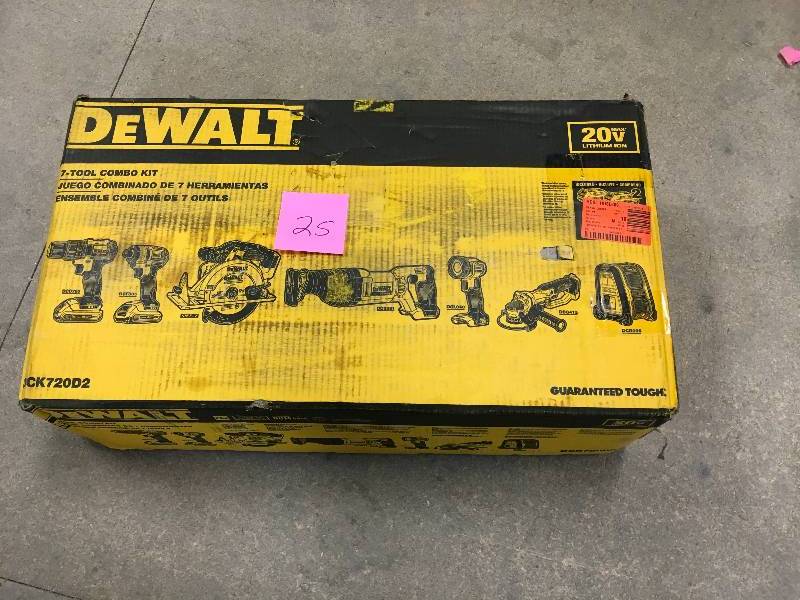 DEWALT 20-Volt MAX Lithium-Ion Cordless Combo Kit (7-Tool) with (2) Batteries 2Ah, Charger and Contractor Bag not used