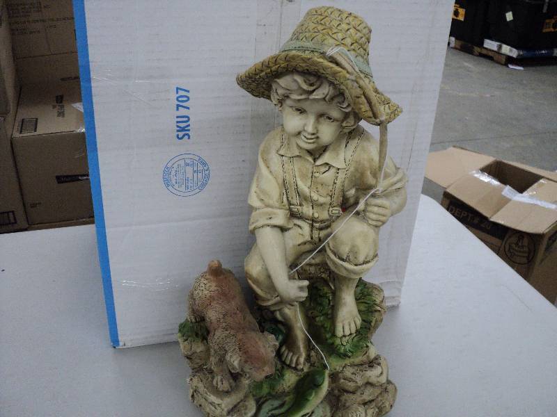 lot 255 image: boy fishing garden statue, one smal...