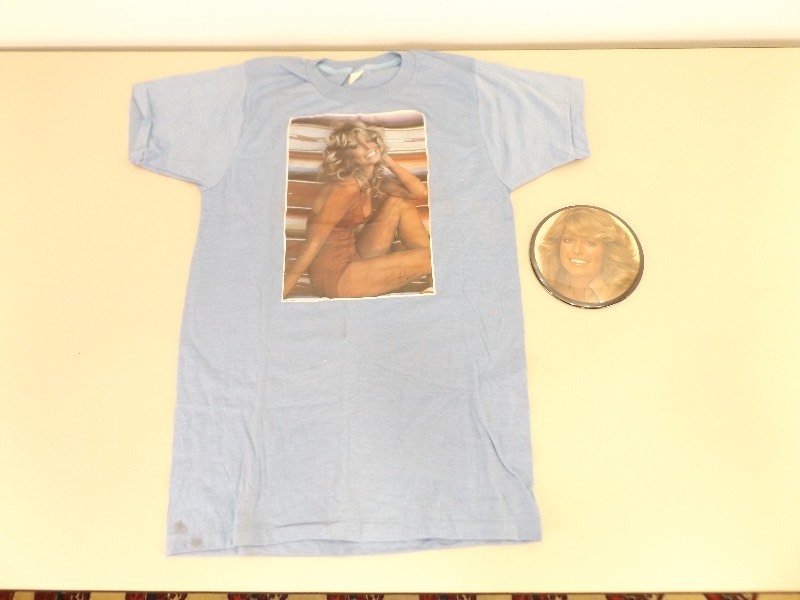 AUTHENTIC 1976 NOS Farrah Fawcett T-Shirt and Button&nbsp