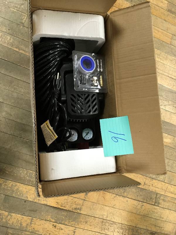 lot 16 image: Husky 2 Gal Oil Free Air Compressor open box not used