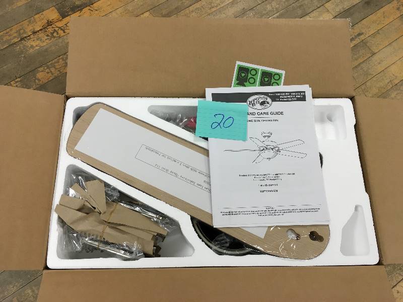 lot 20 image: Hampton Bay Flowe 52 in. Large Room Ceiling Fan in Brushed nickel Finish open box not used