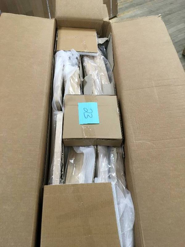 lot 23 image: International Concepts Unfinished WoodMission Tall Dining Chair (Set of 2) open box not used