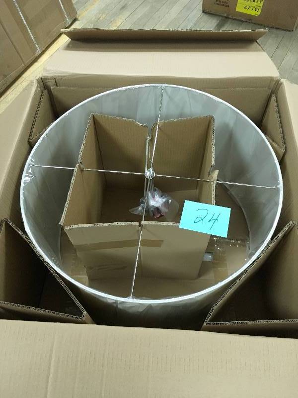 lot 24 image: Sea Gull Lighting Dayna Collection 4-Light Brushed Nickel Shade Pendant with Faux Silk Shade open box not used