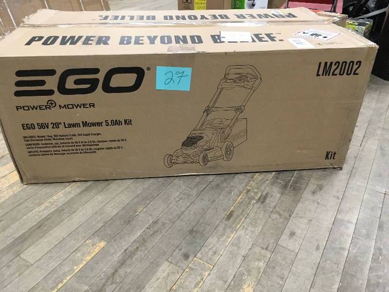 lot 27 image: EGO PowerMower 56 Volt 20 in Lawn Mower 5.0 Ah Kit  open box not used