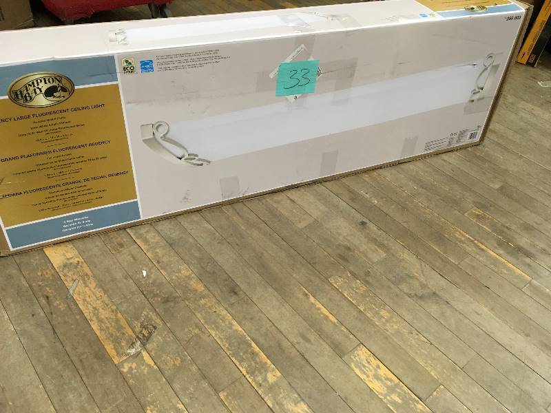 lot 33 image: Hampton Bay Regency 4-Light Brushed Nickel T8 Fluorescent Ceiling Light open box not used